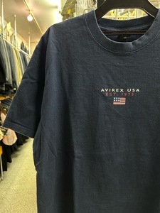 AVIREX アヴィレックス ロゴ 星条旗 USA Tシャツ 半袖 綿100 紺 XL 上野商会