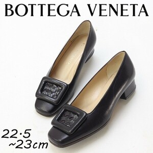 ◆BOTTEGA VENETA ボッテガヴェネタ レザー イントレチャート スクエアトゥ ローヒール パンプス 黒 ブラック 35 1/2