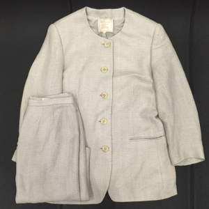 バーバリーズ 11 絹×麻×毛 長袖 ジャケット 他 スカート 含 セットアップ 上下 レディース グレー×ベージュ系 計2点