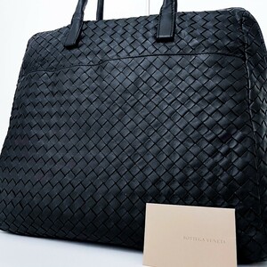 1円■超美品■BOTTEGA VENETA ボッテガ イントレチャート 二層式 トートバッグ ビジネス ブリーフケース 大容量 A4 メンズ レザー ブラック