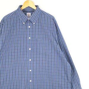 古着 大きいサイズ ブルックスブラザーズ 長袖ボタンダウンシャツ メンズUS-XLサイズ チェック柄 紺 ネイビーブルー系 tn-2230n