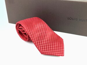 美品　ルイ・ヴィトン　Louis　Vuitton　クラヴァット　マイクロダミエ　シルクネクタイ　レッド/赤　剣先：8.5cm　同梱不可　YNT-927