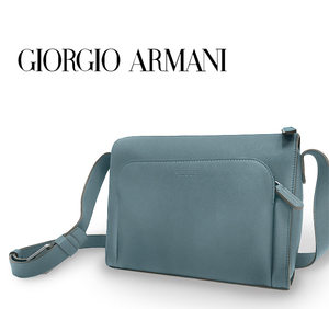 【送料無料 訳有 超美品】 ジョルジオ アルマーニ ARMANI 斜めがけショルダーバッグ 鞄 レザー 本革 ブルー ネイビー メンズ レディース