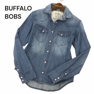 美品★ BUFFALO BOBS バッファローボブス 通年 USED加工 長袖 ウエスタン デニム シャツ Sz.1　メンズ　C4T06762_7#C