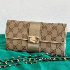 ■572 GUCCI グッチ GGキャンバス 長財布 ゴールド フラップ 正規品