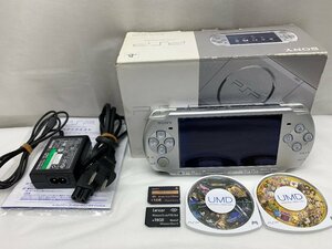 動作確認済 PSP-3000 本体 シルバー バッテリーなし ACアダプタ ソフト2本 メモリースティック 箱 説明書