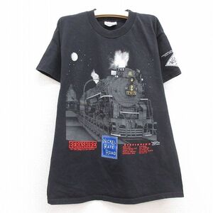 古着 ヘインズ 半袖 ビンテージ Tシャツ キッズ ボーイズ 子供服 00s 機関車 コットン クルーネック 黒 ブラック 23jul29