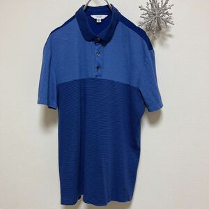 美品　メンズ　Calvinklein ポロシャツ M 半袖シャツ ゴルフウェア　ポロシャツメンズ カルバンクライン　ブルー　ボーダー　綿100%