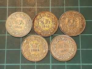 【1円スタート】スイス　1/2スイスフラン銀貨　おまとめ　ヘルヴェティア