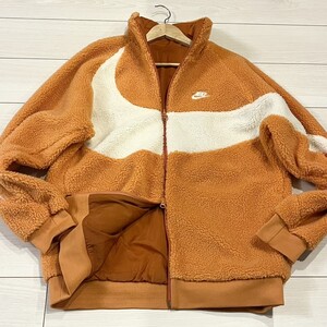 未使用級/XLサイズ●NIKE スウッシュ リバーシブル ボアジャケット フルジップ ボア FULL ZIP BIG SWOOSH ビッグスウッシュ デカロゴ 正規