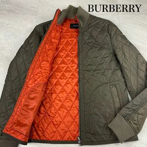 未使用級\Mサイズ BURBERRY BLACK LABEL バーバリーブラックレーベル キルティングジャケット ブルゾン リブ切替 裏地オレンジ 中綿