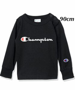 新品16759　Championチャンピオン　90cm 黒ブラック　長袖Tシャツ 胸プリントロゴ丸首Tシャツ 　春オールシーズンキッズジュニア男女兼用