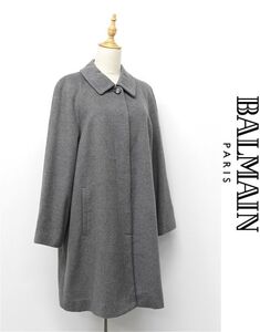 HGB-O250/美品 最高級 Francois 1er PIERRE BALMAIN ロングコート ジャケット 表起毛 比翼ボタン カシミヤ100 13 XL グレー 大きいサイズ