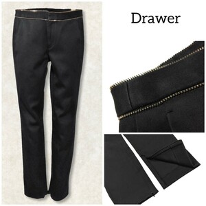 18 【Drawer】 ドゥロワー 裾ジップ ストレッチ パンツ 36 Sサイズ 黒 ブラック ユナイテッドアローズ 日本製 無地 シンプル レディース