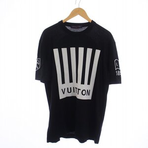 ルイヴィトン LOUIS VUITTON バーコードアンドアースニットTシャツ カットソー 半袖 総柄 ロゴ XL 黒 ブラック 白 ホワイト