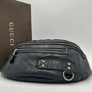 1円〜 GUCCI グッチ ウエストポーチ ボディバッグ シェリーライン レザー GG柄 シマ ショルダー ダークネイビー 濃紺 斜め掛け 246409 