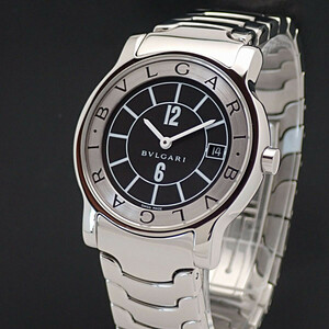 【質屋】BVLGARI ブルガリ ソロテンポ ST35S ブラック文字盤 仕上げ磨き・電池交換済み 中古美品 ユニセックス腕時計 [1538]