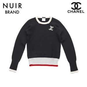 極美品 シャネル CHANEL ココマーク サイズ42 1996年 ニット カシミヤ ブラック×ホワイト WS1965