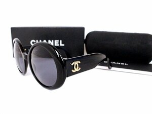 良品☆CHANEL【シャネル】ココマーク付ラウンド型サングラス☆ブラック×ゴールド金具☆CCマーク☆ロゴ☆レディース☆日よけ