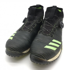 【美品】アディダス ゴルフシューズ 黒×ライトグリーン 791001 BOOST スパイクレス BOA ボア メンズ 25.5 ゴルフウェア adidas