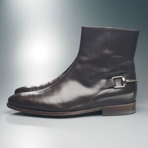 GQ9279//イタリア製*グッチ/GUCCI*メンズ39.5EJ/ホースビット装飾/サイドジップブーツ/ショートブーツ/革靴/茶/ブラウン