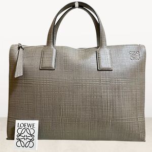 近年/極美品/A4◎ LOEWE ロエベ メンズ ビジネスバッグ アナグラム ロゴ型押し トート ハンド ゴヤ ブリーフケース レザー 革 グレージュ