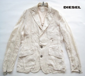 高級!!ディーゼル DIESEL*金属ロゴプレート付き 麻100% ピークドラペル リネン2つボタンジャケット M ベージュ