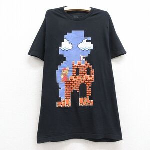 【30%OFF】古着 半袖 Tシャツ キッズ ボーイズ 子供服 ゲーム ニンテンドー スーパーマリオブラザーズ コットン クルーネック 黒 ブラ 3OF