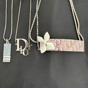 K709△★Christian Dior クリスチャンディオール チョーカー ネックレス 他 3点まとめ トロッター ロゴ ピンク ブルー シルバーカラー ⑩