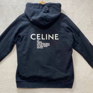 【現行タグ・美品】CELINE セリーヌ メンズ プルオーバー パーカー スウェット フーディ バックロゴ プリント ブラック Lサイズ