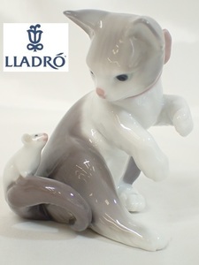 10257[TS]状態良♪◆LLADRO/リヤドロ◆フィギュリン No.5236 『驚いた子猫ちゃん』 陶器の置物/子猫 ネズミ