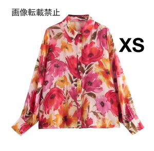 vintage ヴィンテージ レトロ フラワー 花柄 シャツ ブラウス トップス XSサイズ レディース★ZARA 好きな方に★2024 秋新作 新品未使用★