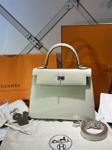 ■新品未使用 ★ HERMES Kelly エルメス ★ ケリー25 外縫い W刻印 ヴォーエプソン ハンドバッグ トートバッグ kelly 2way シルバー