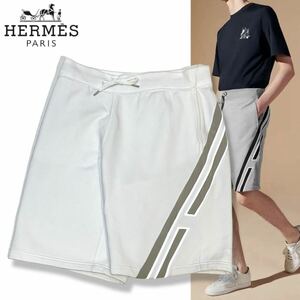 国内正規品 HERMES エルメス 31-5767 Run H Sweat pants スウェット ハーフパンツ ショーツ Hロゴ ホワイト M メンズ イタリア製