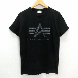 s■アルファ/ALPHA INDUSTRIES ロゴプリント 半袖Tシャツ【 M 】黒/MENS/109【中古】