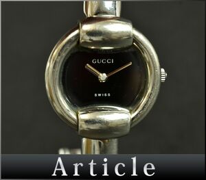 177432◆動作確認済 GUCCI グッチ バングルウォッチ 腕時計 クォーツ 1400L 2針 ラウンド SS ブラック シルバー レディース/ D