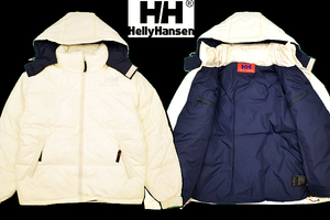 A-4453★送料無料★HELLY HANSEN ヘリーハンセン★正規品 ロゴ刺繍 白 フード付き ボリューム感のある肉厚 ダウンジャケット ジャンパー Ｍ