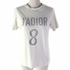 美品△クリスチャンディオール コットン リネン JADIOR 8 ロゴプリント 半袖Ｔシャツ ホワイト グレー XS イタリア製 正規品 レディース