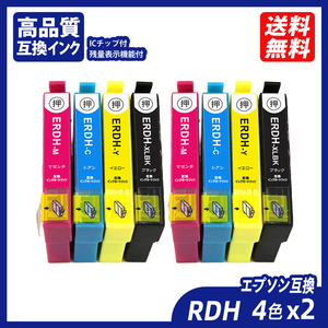 RDH-4CL 4色セットx2 計8本 RDH-BK-L RDH-C RDH-M RDH-Y RDH リコーダー エプソンプリンター用互換インク EP社 ICチップ付 ;B10169;