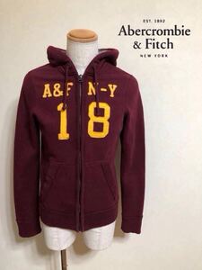 【美品】 Abercrombie & Fitch A&F アバクロンビー&フィッチ スウェット ジップパーカー フーディ サイズS 175/92Y 長袖 裏起毛 ボルドー