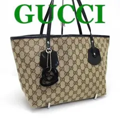 グッチ GUCCI トートバッグ GGキャンバス ブラウンブラック チャーム付き