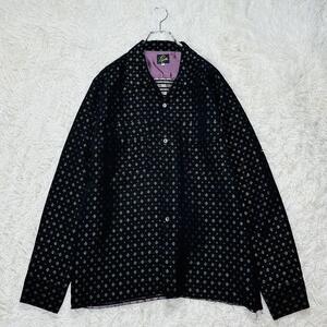 【美品】Neadles ニードルス C.O.B. CLASSIC SHIRT - DIAMOND JQ 開襟 オープンカラー ジャガード 総柄 カットオフ マルチカラー Lサイズ