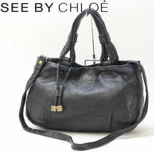 ◆SEE BY CHLOE シーバイクロエ レザー 2Way 斜め掛け ショルダー トート ハンド バッグ チャコールブラック