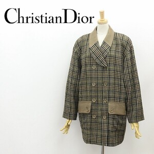 ヴィンテージ◆Christian Dior SPORT クリスチャン ディオール 裏地キルティング チェック柄 ウール 中綿 ダブル コート M