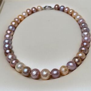 綺麗！天然無調色本真珠ネックレス11-13mm 天然パールネックレス42cm necklace pearl jewelry マルチカラー　75g 