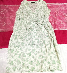 緑グリーン花柄シフォンシースルーノースリーブネグリジェワンピース Green floral pattern chiffon negligee see-through dress