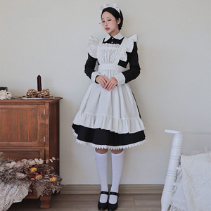 ロリータ メイド服 ワンピース 長袖 コスプレ コスチューム メイドカフェ 制服 エプロン メイド 豪華セット レディース メイド喫茶 衣装