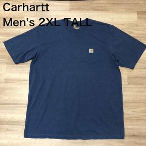 【送料無料】Carhartt 胸ポケット付き半袖Tシャツ　ネイビー　メンズ2XLTサイズ　カーハート大きいビッグサイズ