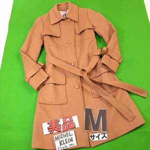 80s6送料込★MICHEL KLEINミッシェルクラン定75000円★上質ウール100％トレンチコート ダブルボタン★レディースMサイズ ベージュ 秋冬 