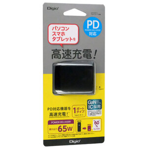 ナカバヤシ GaN 65W PD充電対応 Type-C 1ポート充電器 JYU-ACU06BK ブラック [管理:1000029900]